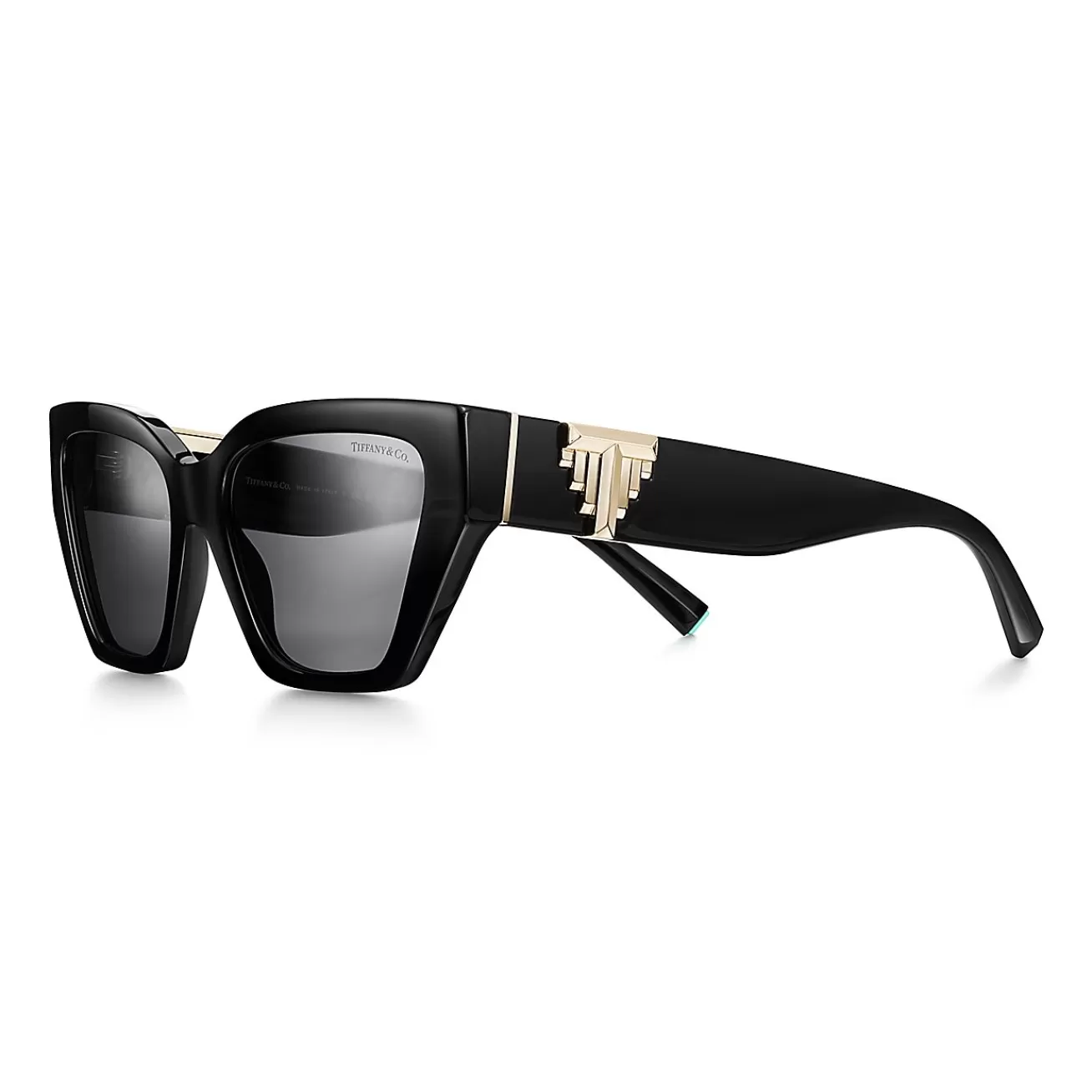 Tiffany & Co. Tiffany T Deco Sunglasses in Black Acetate, Gold-colored Metal and Gray Lenses | ^Women Tiffany T | Sunglasses