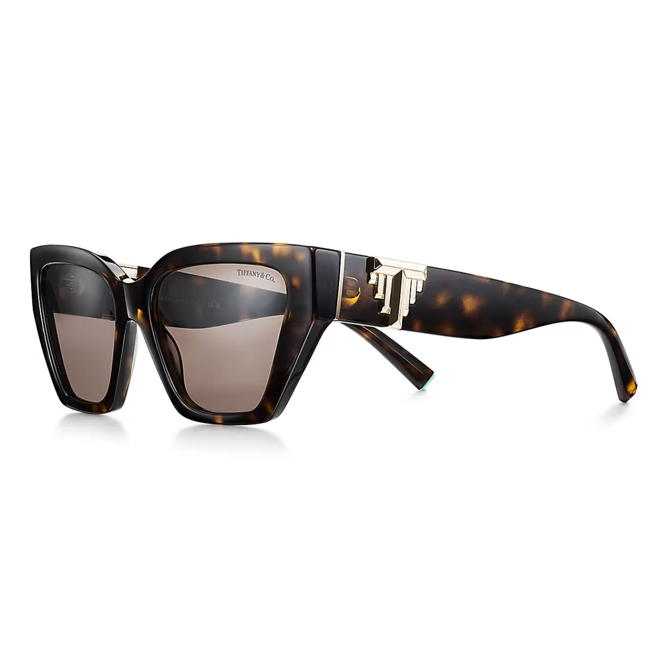 Tiffany & Co. Tiffany T Deco Sunglasses in Tortoise Acetate, Gold-colored Metal & Brown Lenses | ^Women Tiffany T | Sunglasses