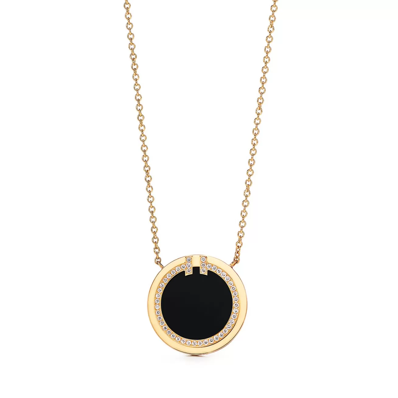 Tiffany & Co. Tiffany T diamond and black onyx circle pendant in 18k gold. | ^ Necklaces & Pendants | Men's Jewelry