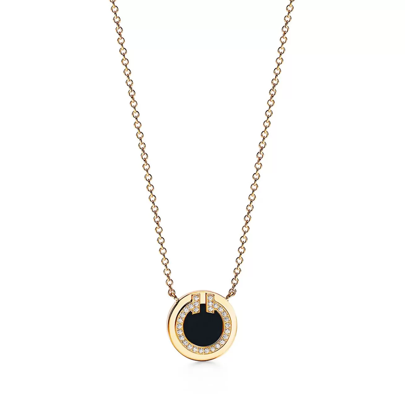 Tiffany & Co. Tiffany T diamond and black onyx circle pendant in 18k gold, small. | ^ Necklaces & Pendants | Men's Jewelry