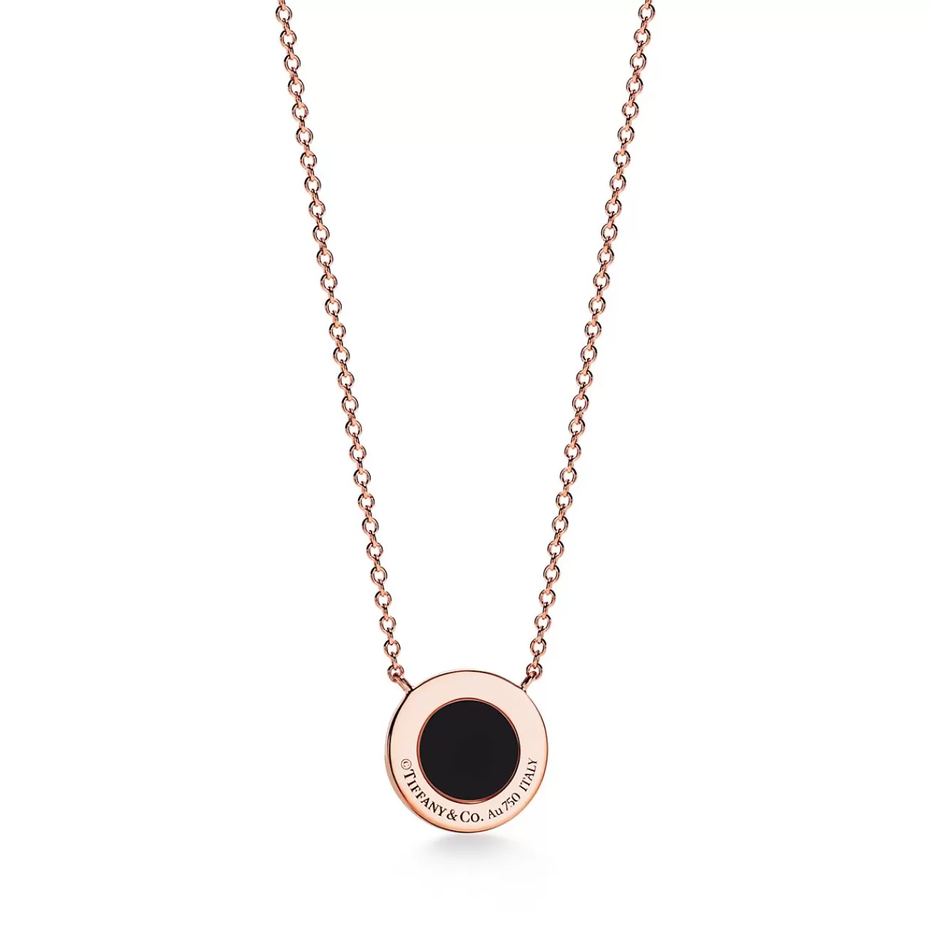 Tiffany & Co. Tiffany T diamond and black onyx circle pendant in 18k rose gold, small. | ^ Necklaces & Pendants | Men's Jewelry