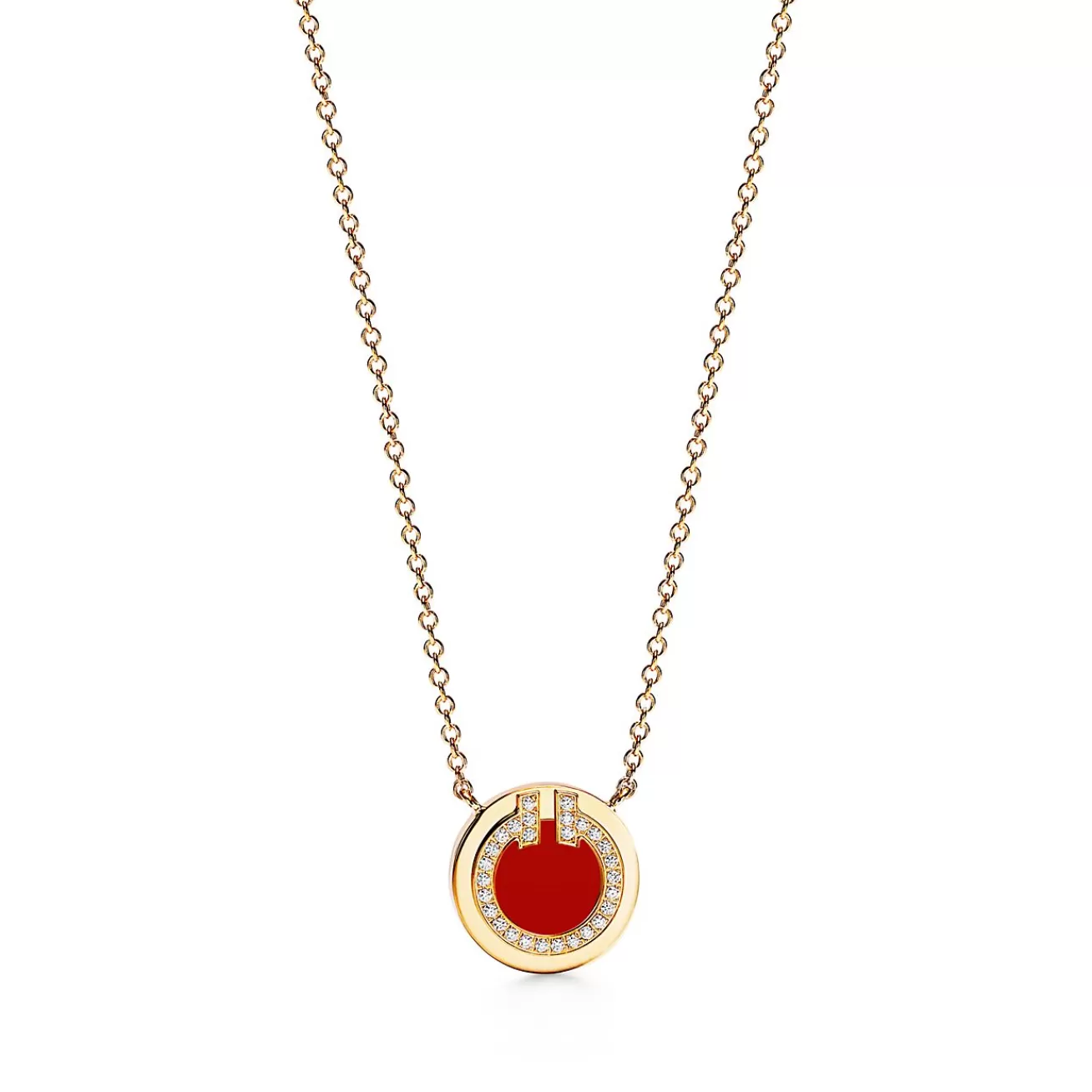 Tiffany & Co. Tiffany T diamond and carnelian circle pendant in 18k gold, small. | ^ Necklaces & Pendants | Diamond Jewelry