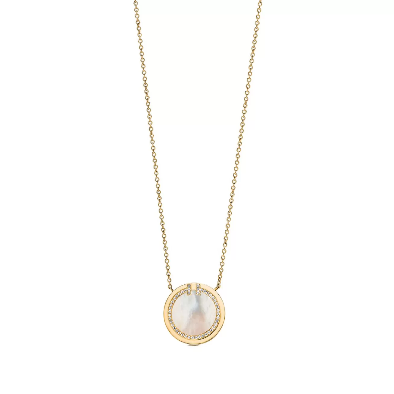 Tiffany & Co. Tiffany T diamond and mother-of-pearl circle pendant in 18k gold. | ^ Necklaces & Pendants | Gold Jewelry