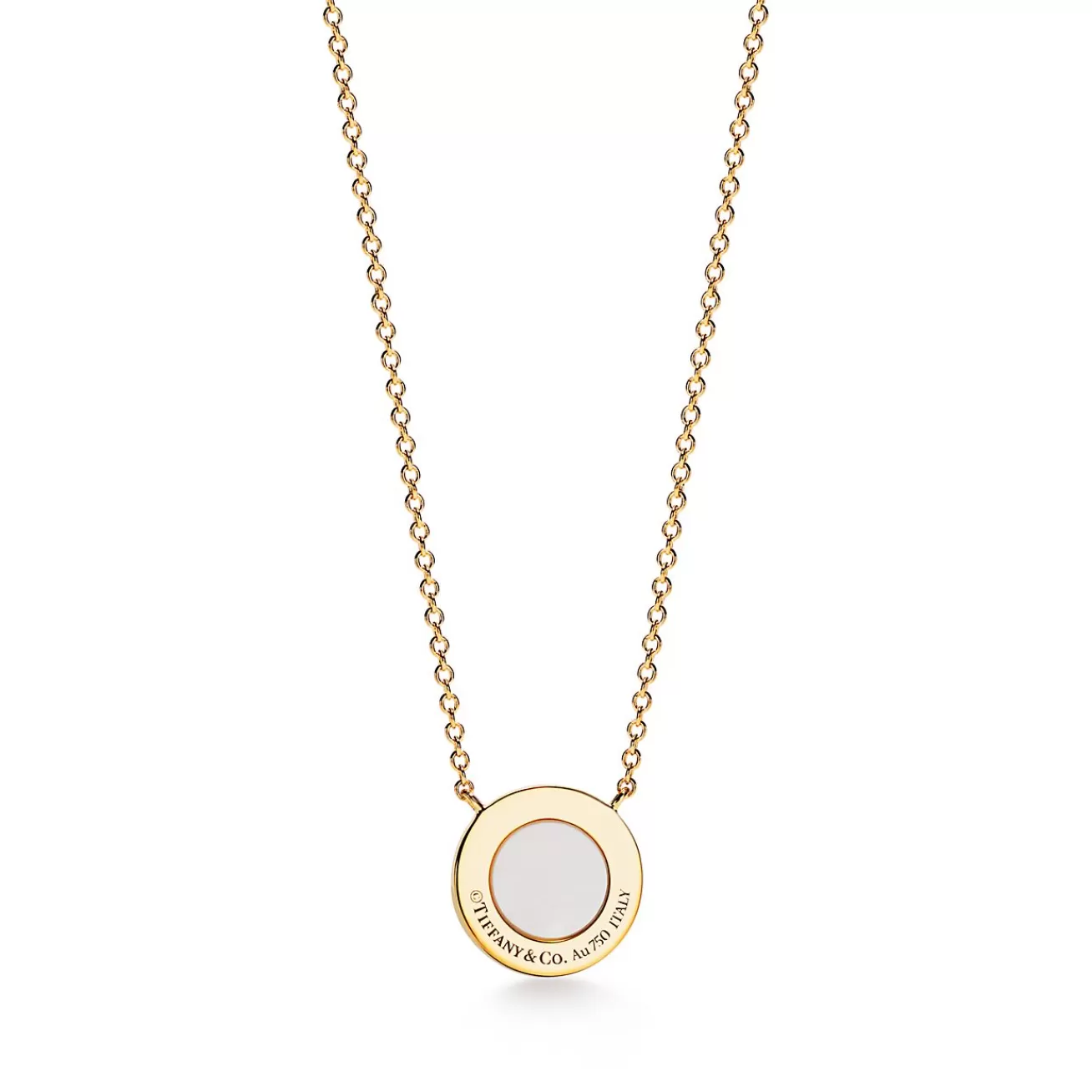 Tiffany & Co. Tiffany T diamond and mother-of-pearl circle pendant in 18k gold, small. | ^ Necklaces & Pendants | Gold Jewelry