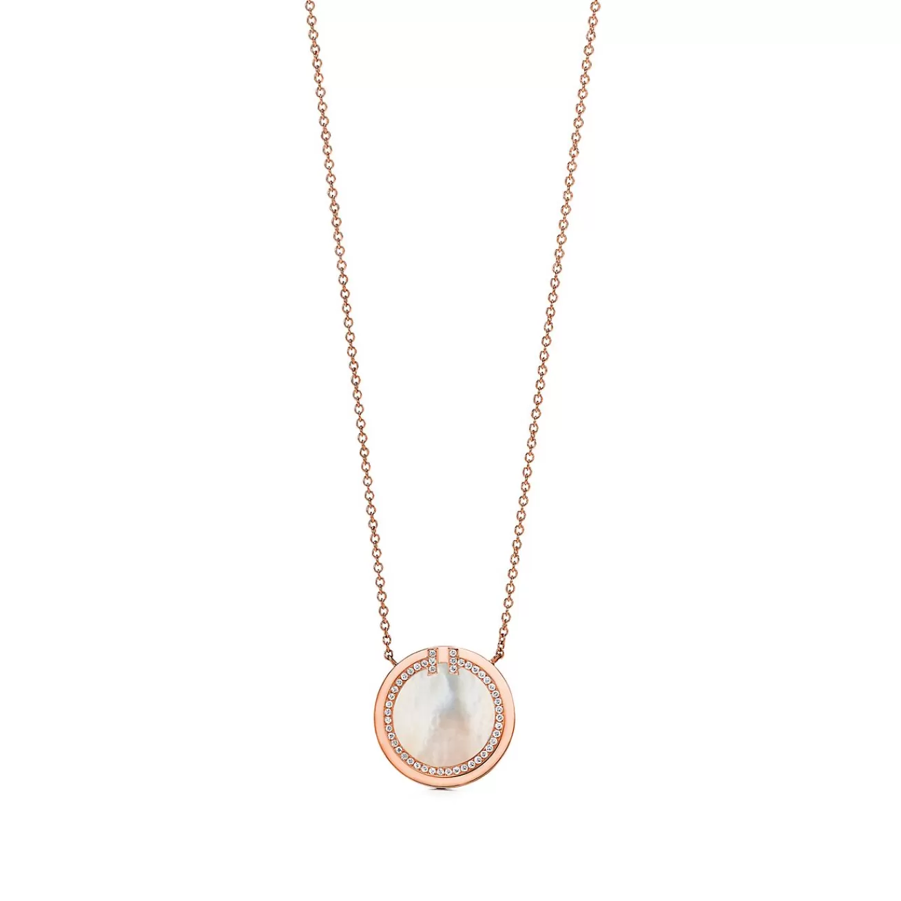 Tiffany & Co. Tiffany T diamond and mother-of-pearl circle pendant in 18k rose gold. | ^ Necklaces & Pendants | Gifts for Her