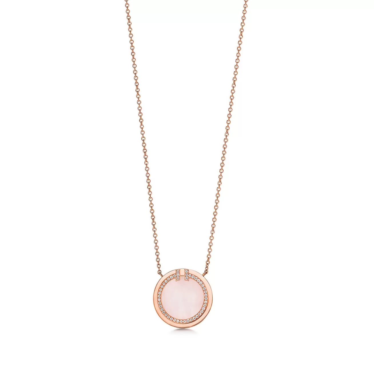 Tiffany & Co. Tiffany T diamond and pink opal circle pendant in 18k rose gold. | ^ Necklaces & Pendants | Rose Gold Jewelry