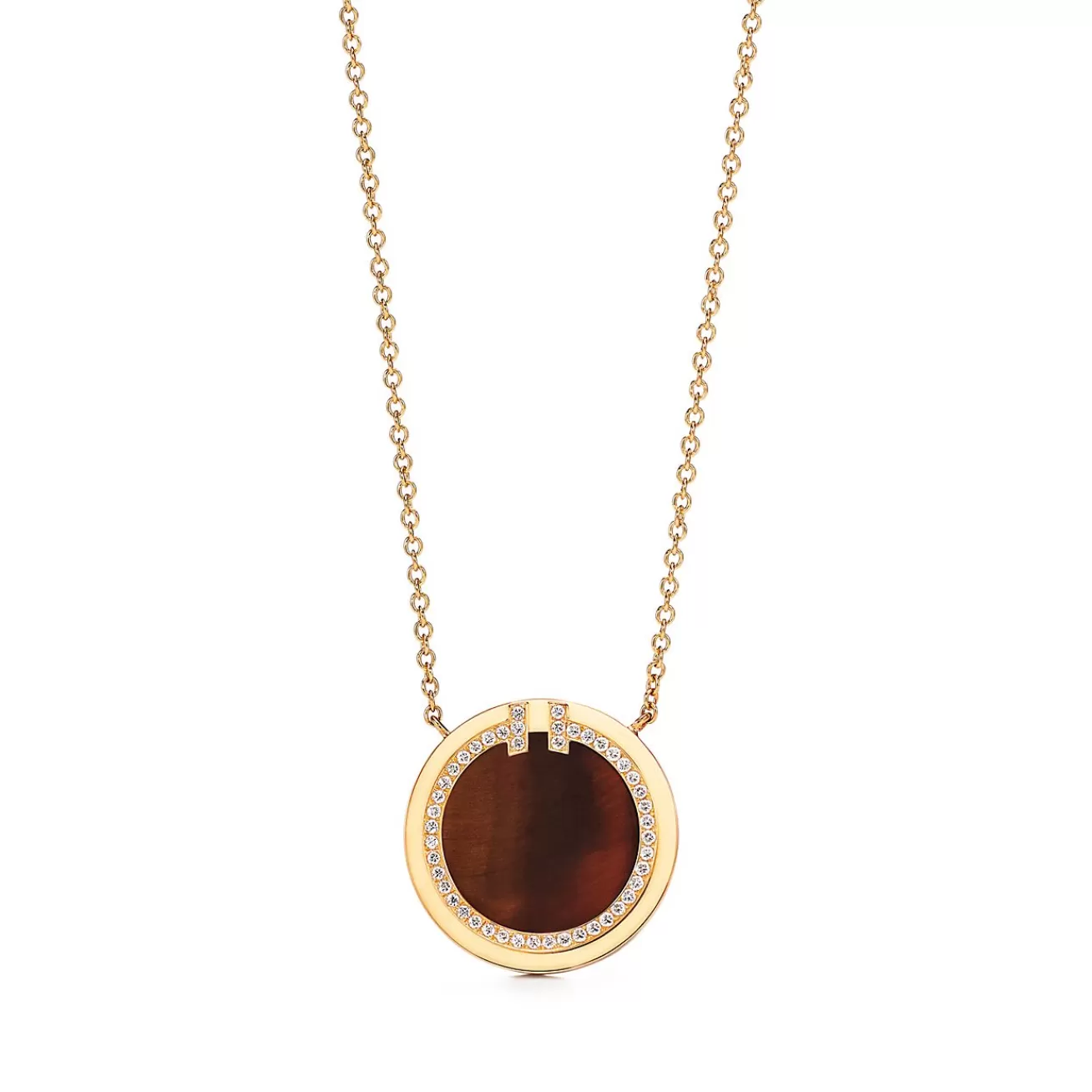 Tiffany & Co. Tiffany T diamond and tiger's eye circle pendant in 18k gold. | ^ Necklaces & Pendants | Gold Jewelry