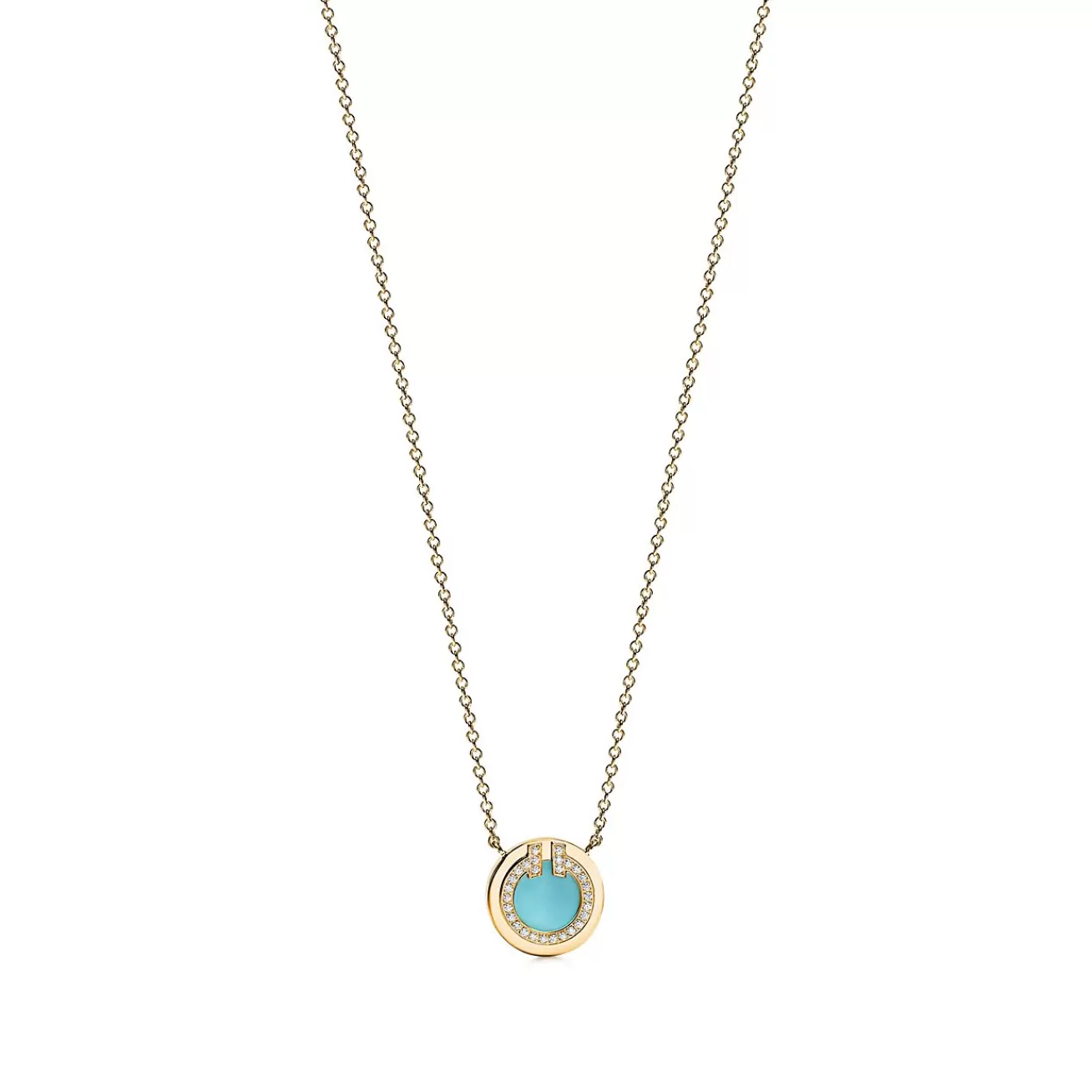 Tiffany & Co. Tiffany T diamond and turquoise circle pendant in 18k gold, small. | ^ Necklaces & Pendants | Gold Jewelry