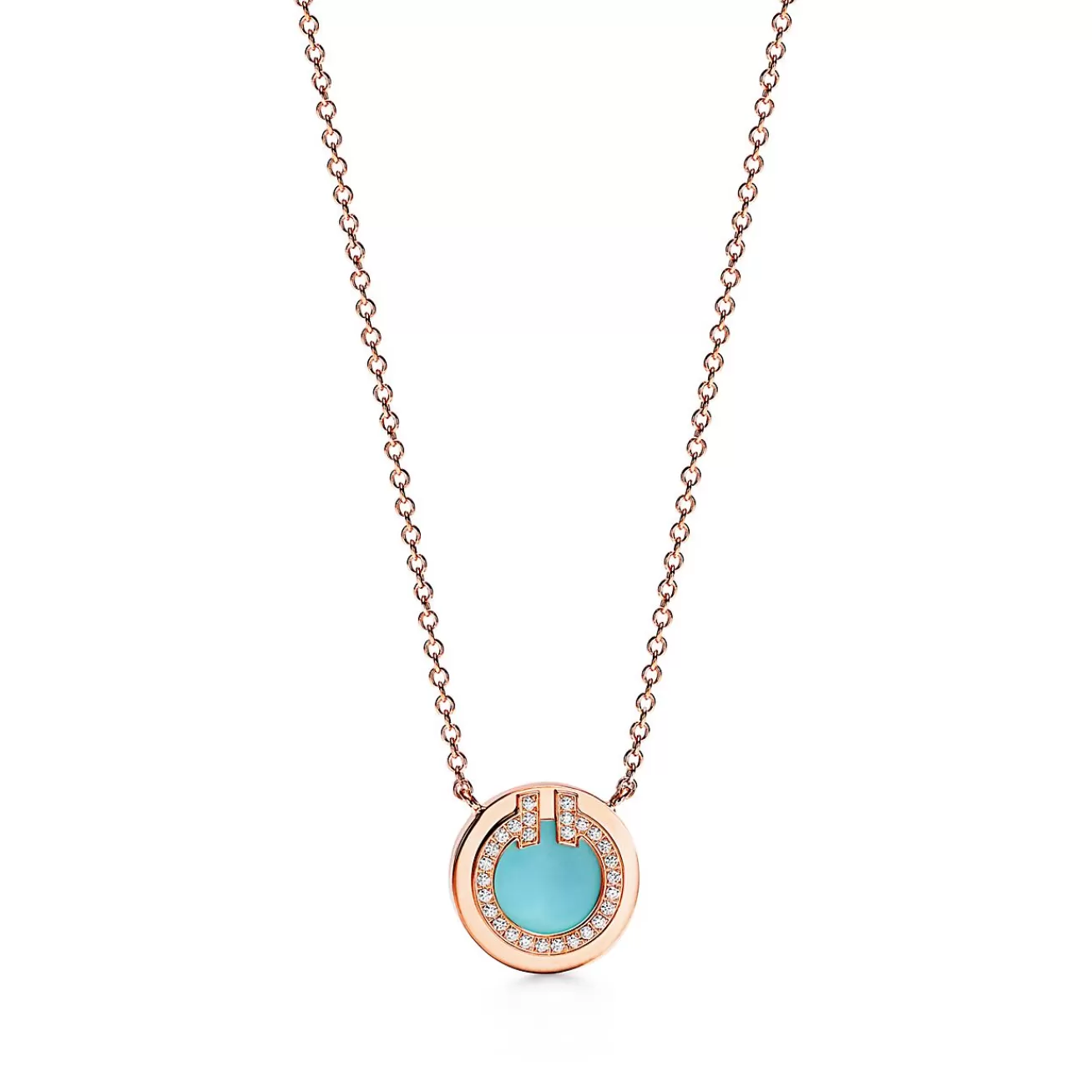Tiffany & Co. Tiffany T diamond and turquoise circle pendant in 18k rose gold, small. | ^ Necklaces & Pendants | Rose Gold Jewelry