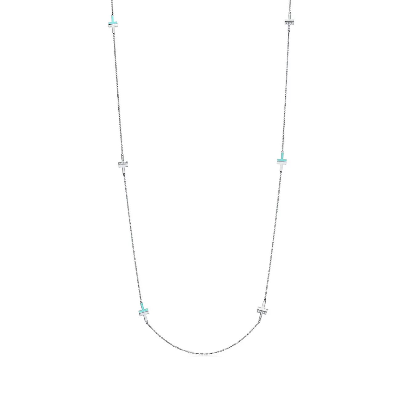Tiffany & Co. Tiffany T diamond and turquoise station necklace in 18k white gold. | ^ Necklaces & Pendants | Diamond Jewelry