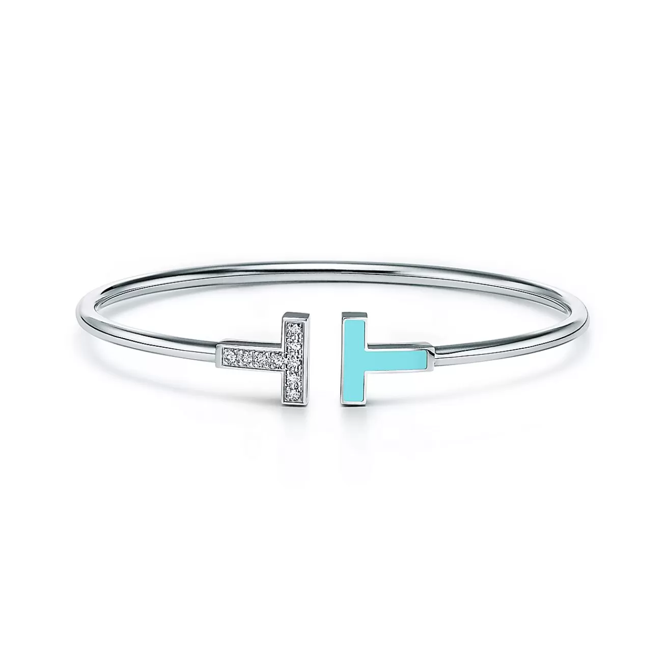 Tiffany & Co. Tiffany T diamond and turquoise wire bracelet in 18k white gold, medium. | ^ Bracelets | Dainty Jewelry