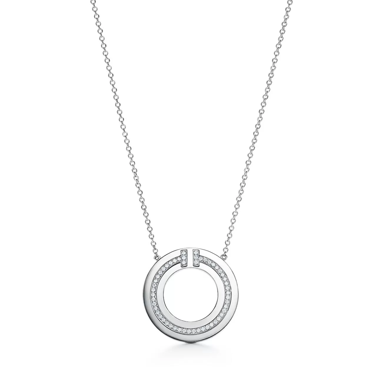 Tiffany & Co. Tiffany T diamond circle pendant in 18k white gold. | ^ Necklaces & Pendants | Diamond Jewelry