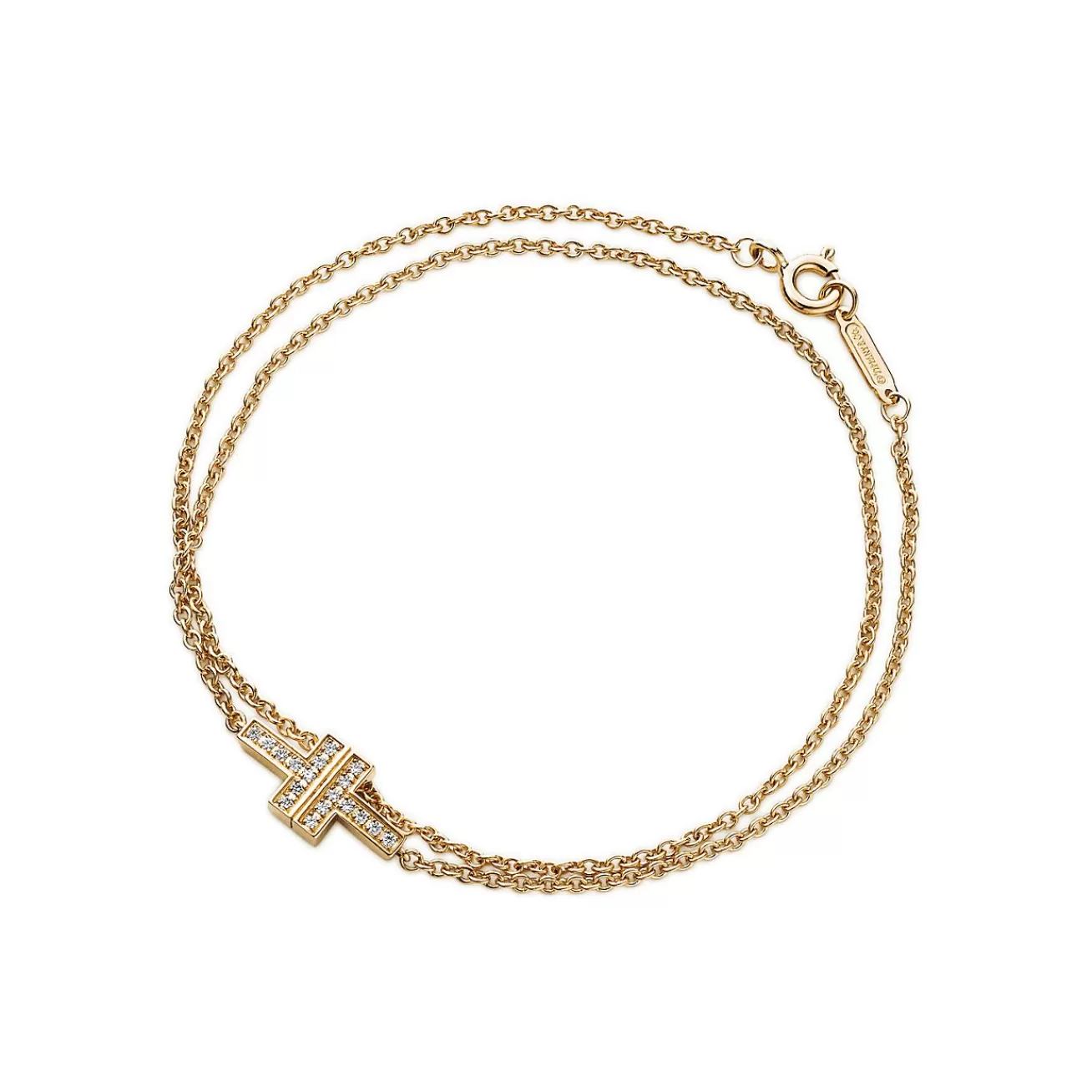 Tiffany & Co. Tiffany T diamond double chain bracelet in 18k gold, medium. | ^ Bracelets | Gold Jewelry