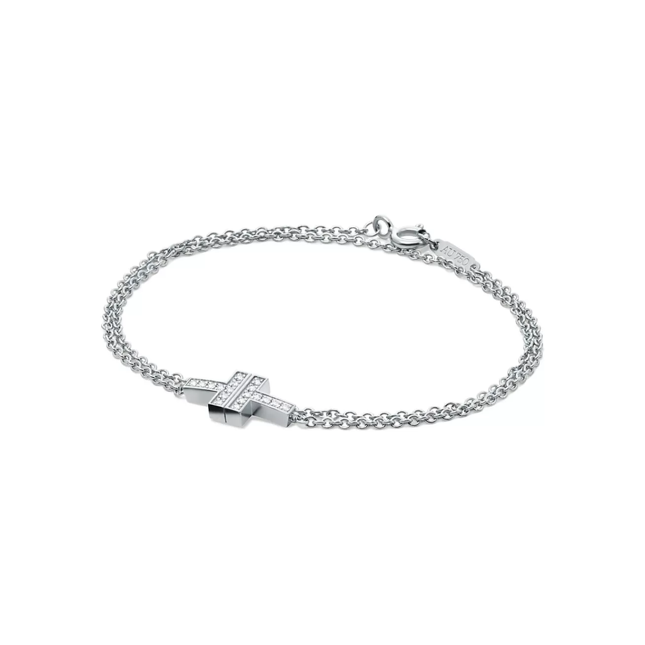 Tiffany & Co. Tiffany T diamond double chain bracelet in 18k white gold, medium. | ^ Bracelets | Diamond Jewelry