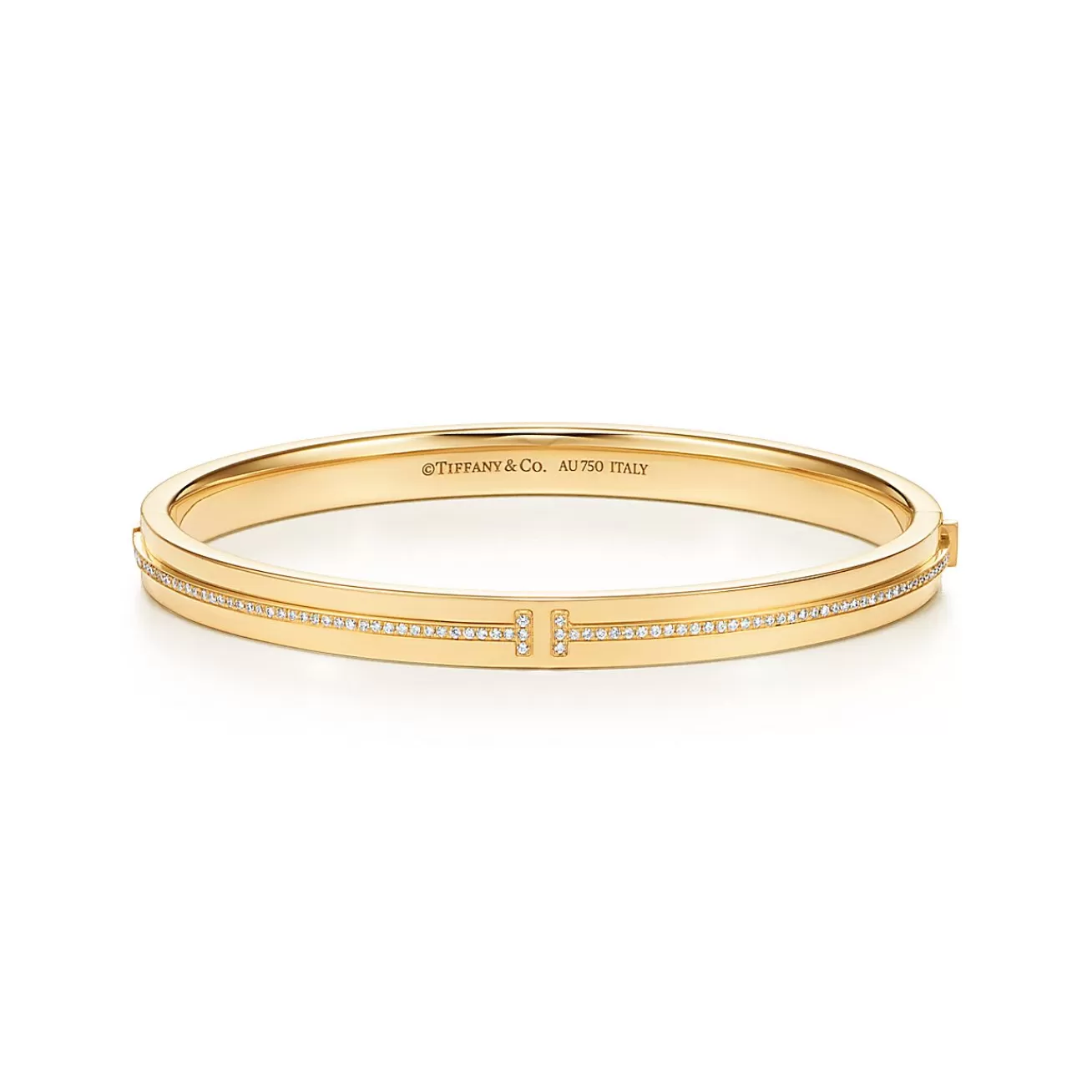 Tiffany & Co. Tiffany T diamond hinged bangle in 18k gold, medium. | ^ Bracelets | Gold Jewelry