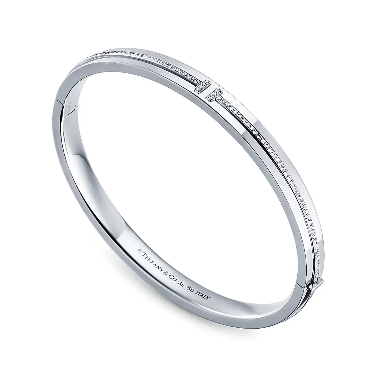 Tiffany & Co. Tiffany T diamond hinged bangle in 18k white gold, medium. | ^ Bracelets | Diamond Jewelry