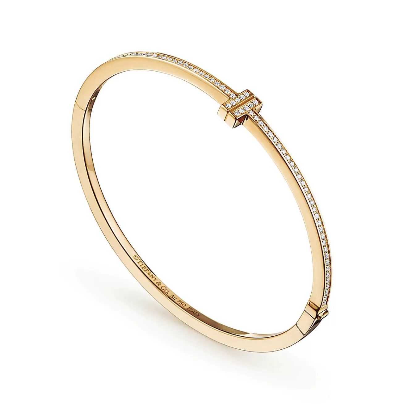 Tiffany & Co. Tiffany T diamond hinged wire bangle in 18k gold, medium. | ^ Bracelets | Gold Jewelry