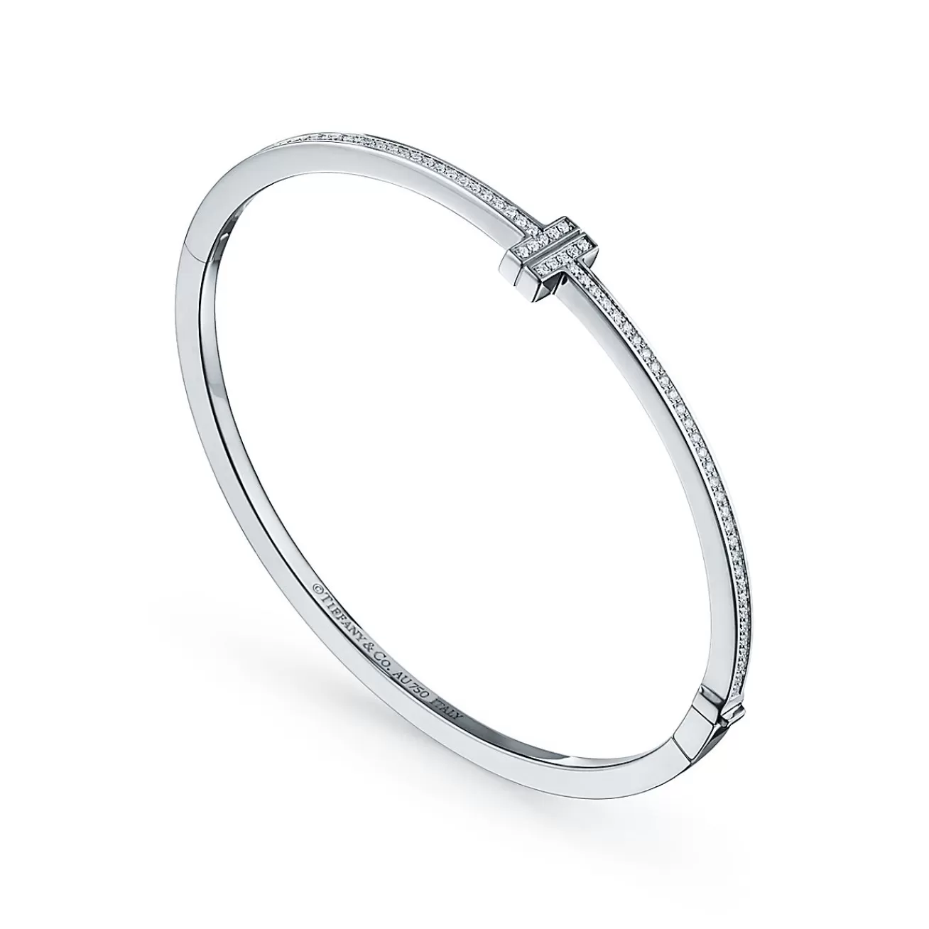 Tiffany & Co. Tiffany T diamond hinged wire bangle in 18k white gold, medium. | ^ Bracelets | Diamond Jewelry