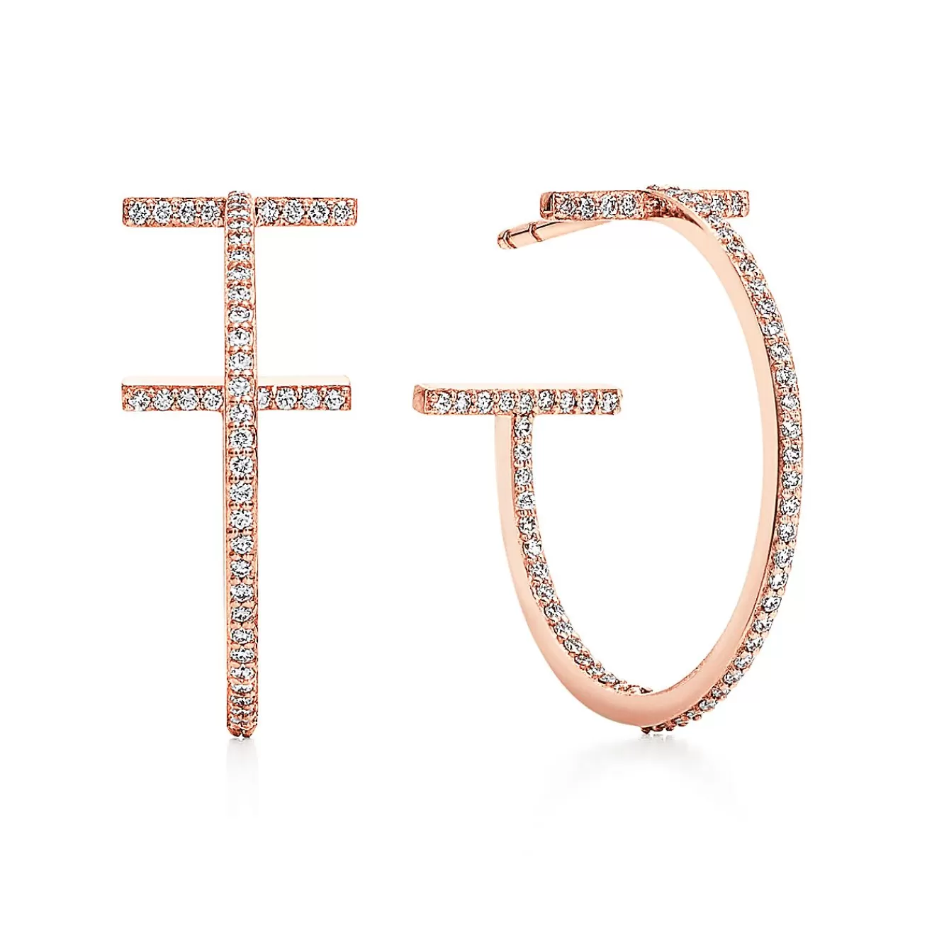 Tiffany & Co. Tiffany T diamond hoop earrings in 18k rose gold, medium. | ^ Earrings | Hoop Earrings