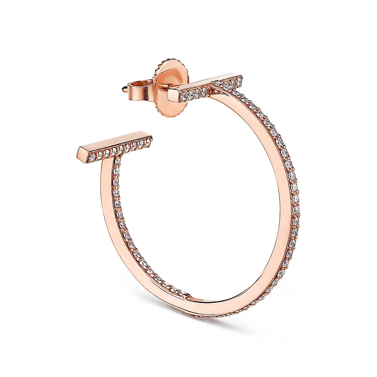 Tiffany & Co. Tiffany T diamond hoop earrings in 18k rose gold, medium. | ^ Earrings | Hoop Earrings
