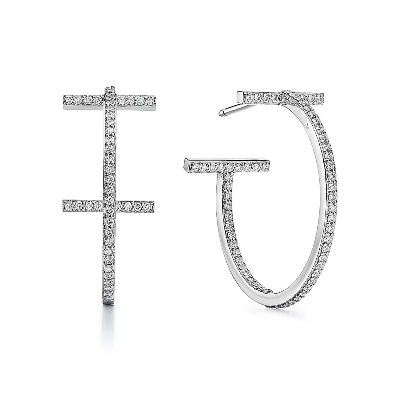 Tiffany & Co. Tiffany T diamond hoop earrings in 18k white gold, medium. | ^ Earrings | Hoop Earrings