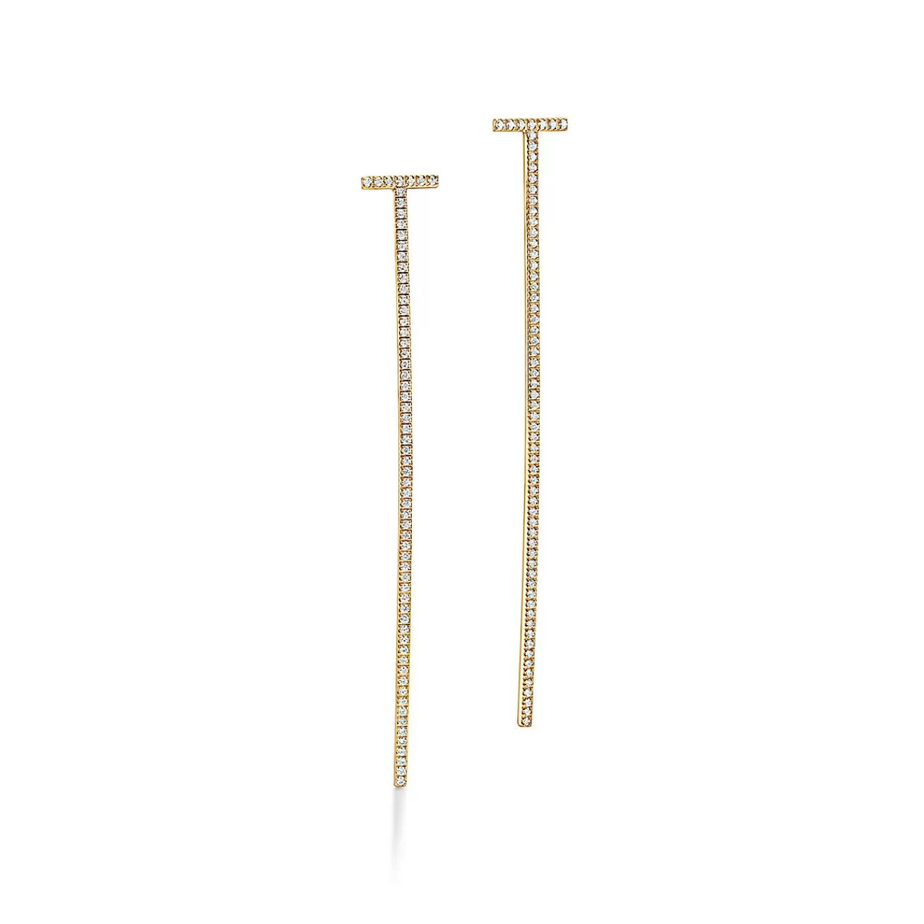 Tiffany & Co. Tiffany T elongated wire bar earrings in 18k gold with diamonds. | ^ Earrings | Gold Jewelry