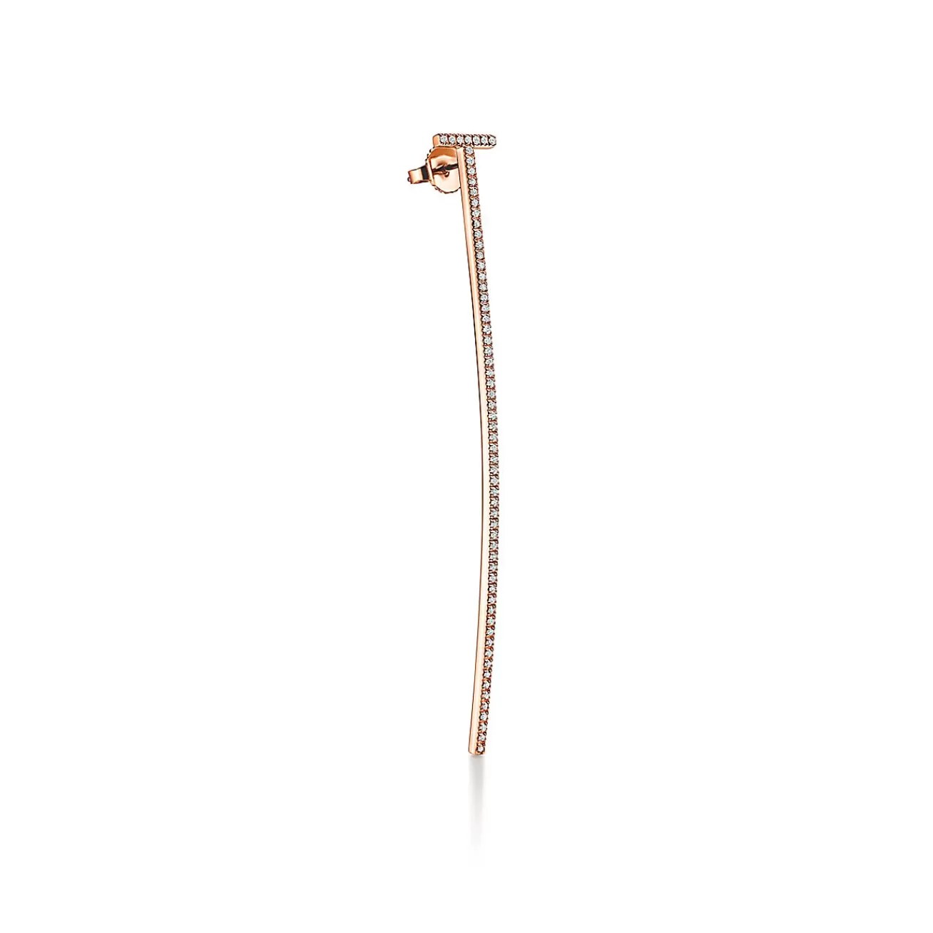 Tiffany & Co. Tiffany T elongated wire bar earrings in 18k rose gold with diamonds. | ^ Earrings | Rose Gold Jewelry