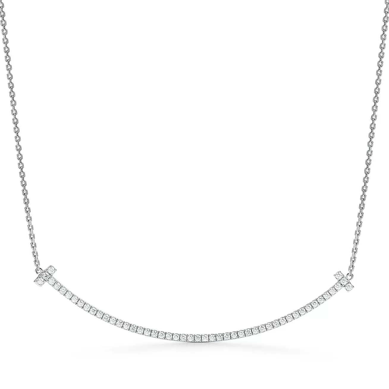 Tiffany & Co. Tiffany T extra large smile pendant in 18k white gold with diamonds. | ^ Necklaces & Pendants | Men's Jewelry