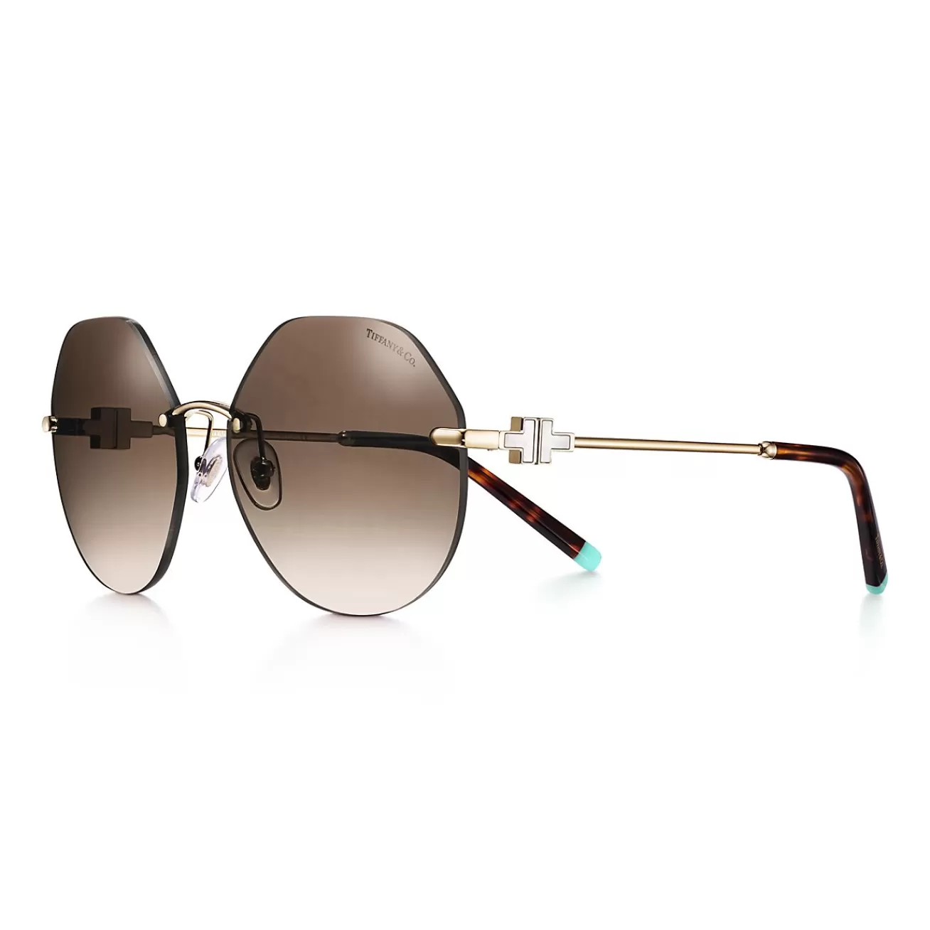 Tiffany & Co. Tiffany T Hexagonal Sunglasses in Pale Gold-colored Metal with Mother-of-pearl | ^ Tiffany T | Sunglasses