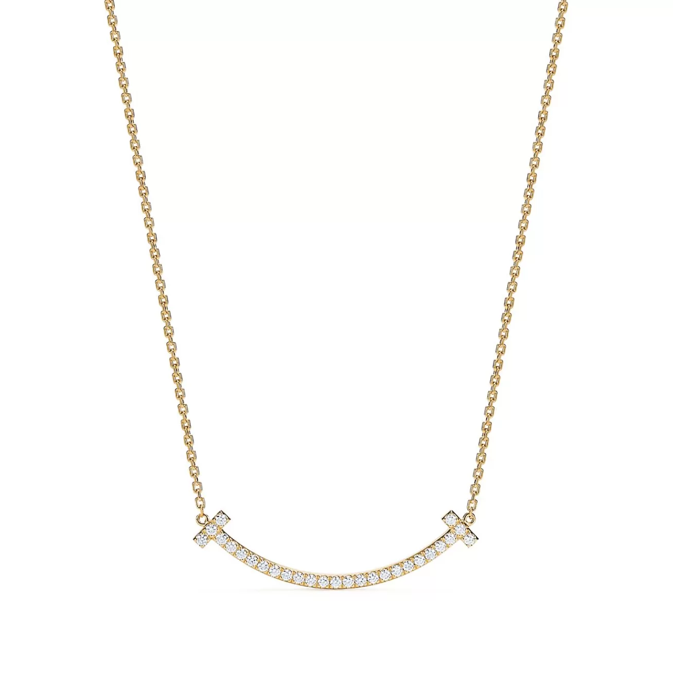 Tiffany & Co. Tiffany T medium smile pendant in 18k gold with diamonds. | ^ Necklaces & Pendants | Gold Jewelry