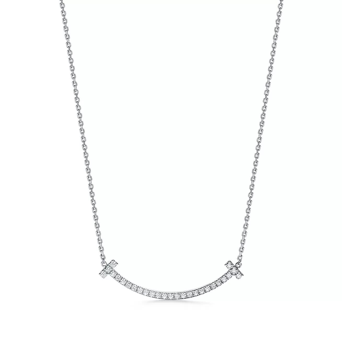 Tiffany & Co. Tiffany T medium smile pendant in 18k white gold with diamonds. | ^ Necklaces & Pendants | Gifts for Her