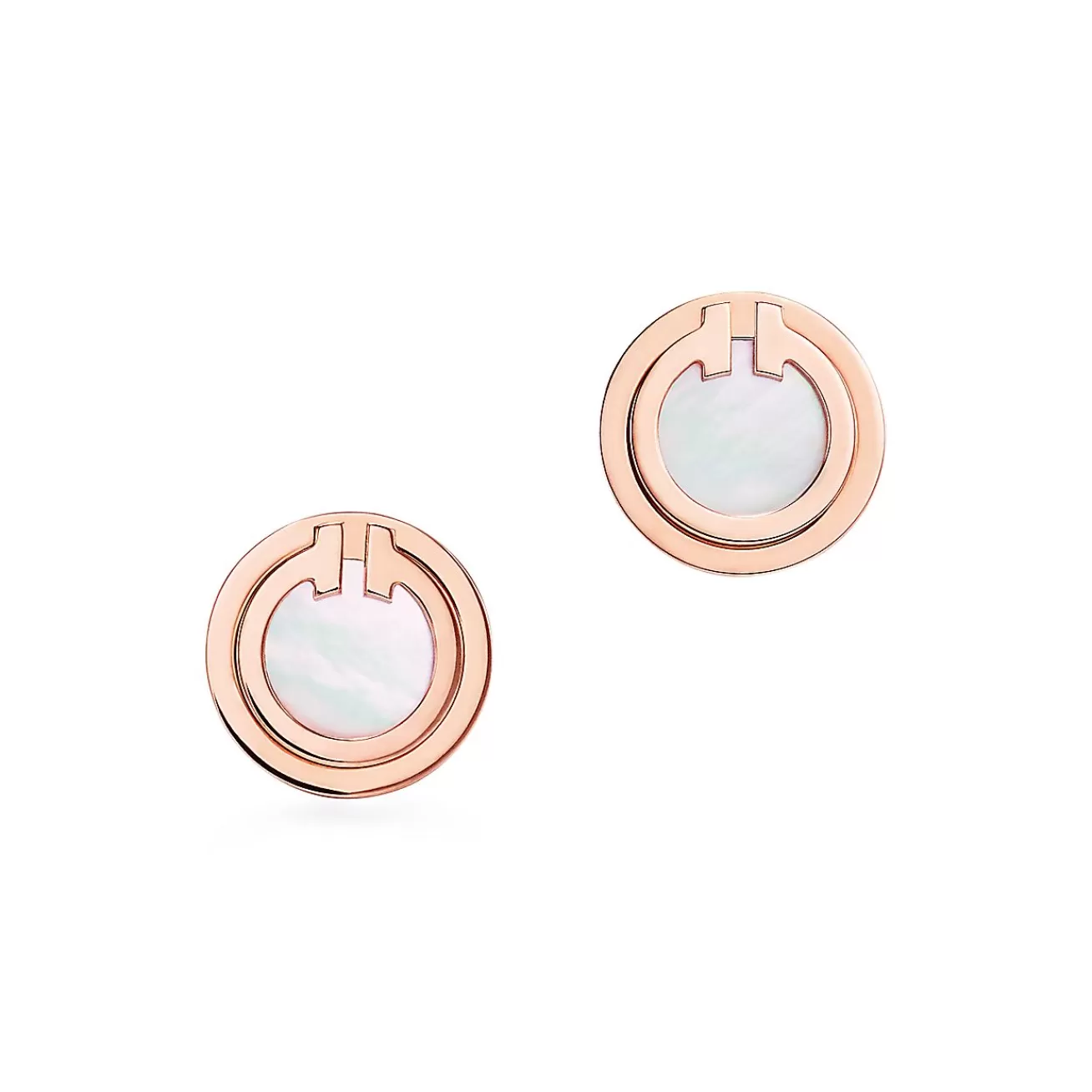 Tiffany & Co. Tiffany T mother-of-pearl circle earrings in 18k rose gold. | ^ Earrings | Rose Gold Jewelry