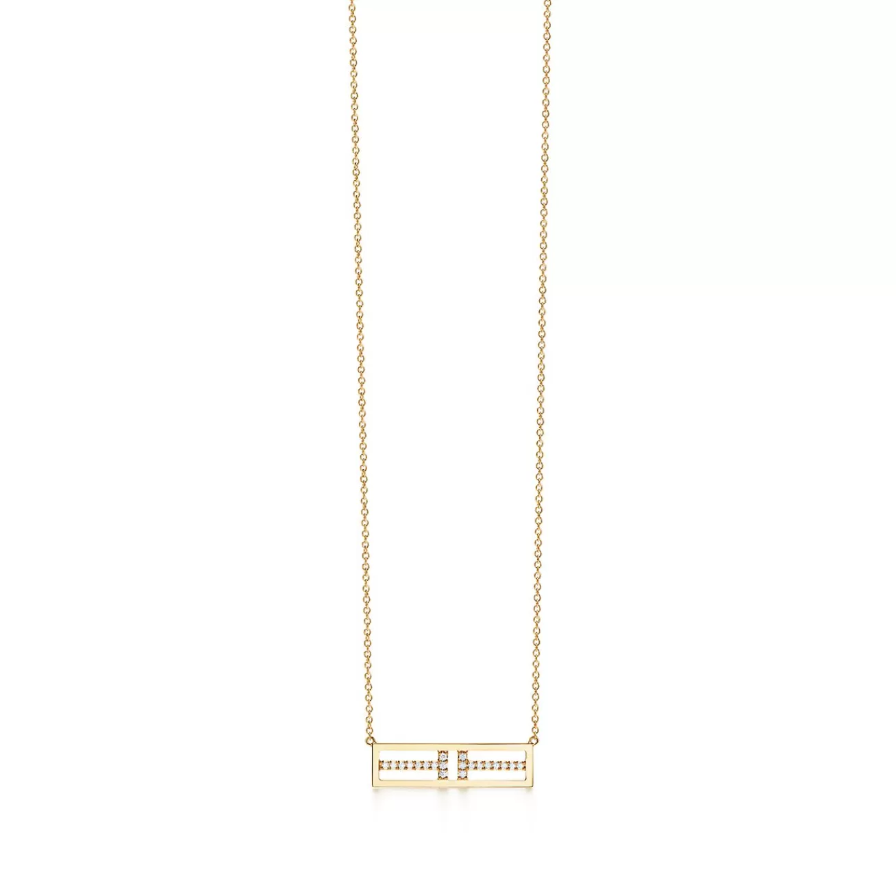 Tiffany & Co. Tiffany T open horizontal diamond bar pendant in 18k gold. | ^ Necklaces & Pendants | Gold Jewelry