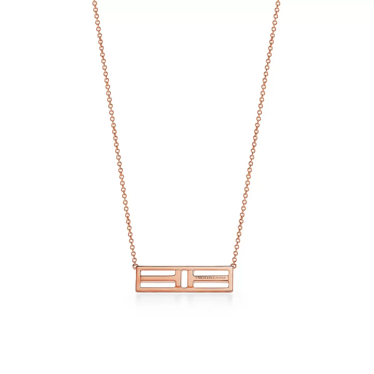Tiffany & Co. Tiffany T open horizontal diamond bar pendant in 18k rose gold. | ^ Necklaces & Pendants | Rose Gold Jewelry
