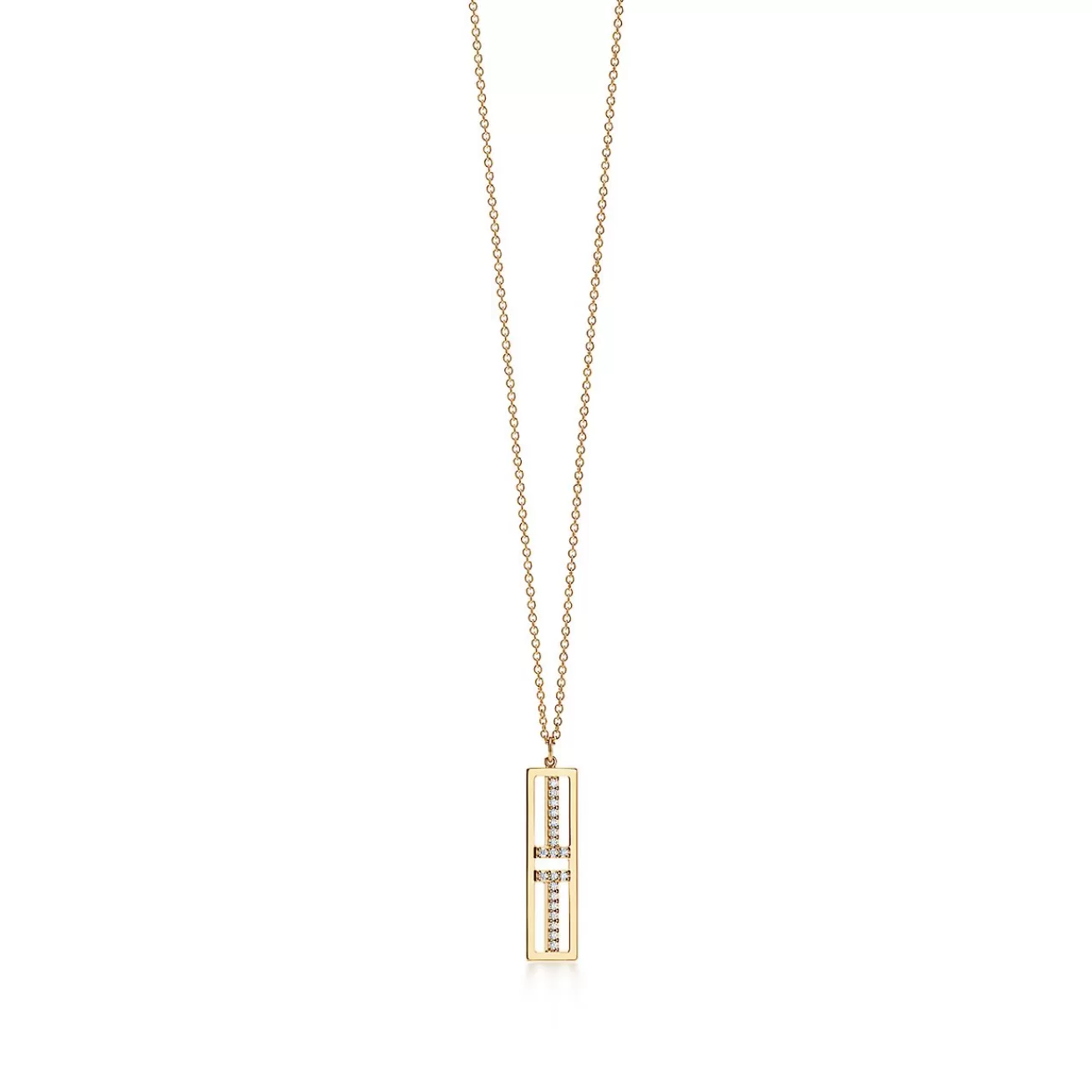 Tiffany & Co. Tiffany T open vertical diamond bar pendant in 18k gold. | ^ Necklaces & Pendants | Gold Jewelry