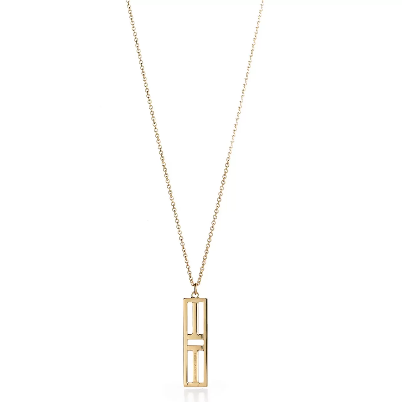 Tiffany & Co. Tiffany T open vertical diamond bar pendant in 18k gold. | ^ Necklaces & Pendants | Gold Jewelry