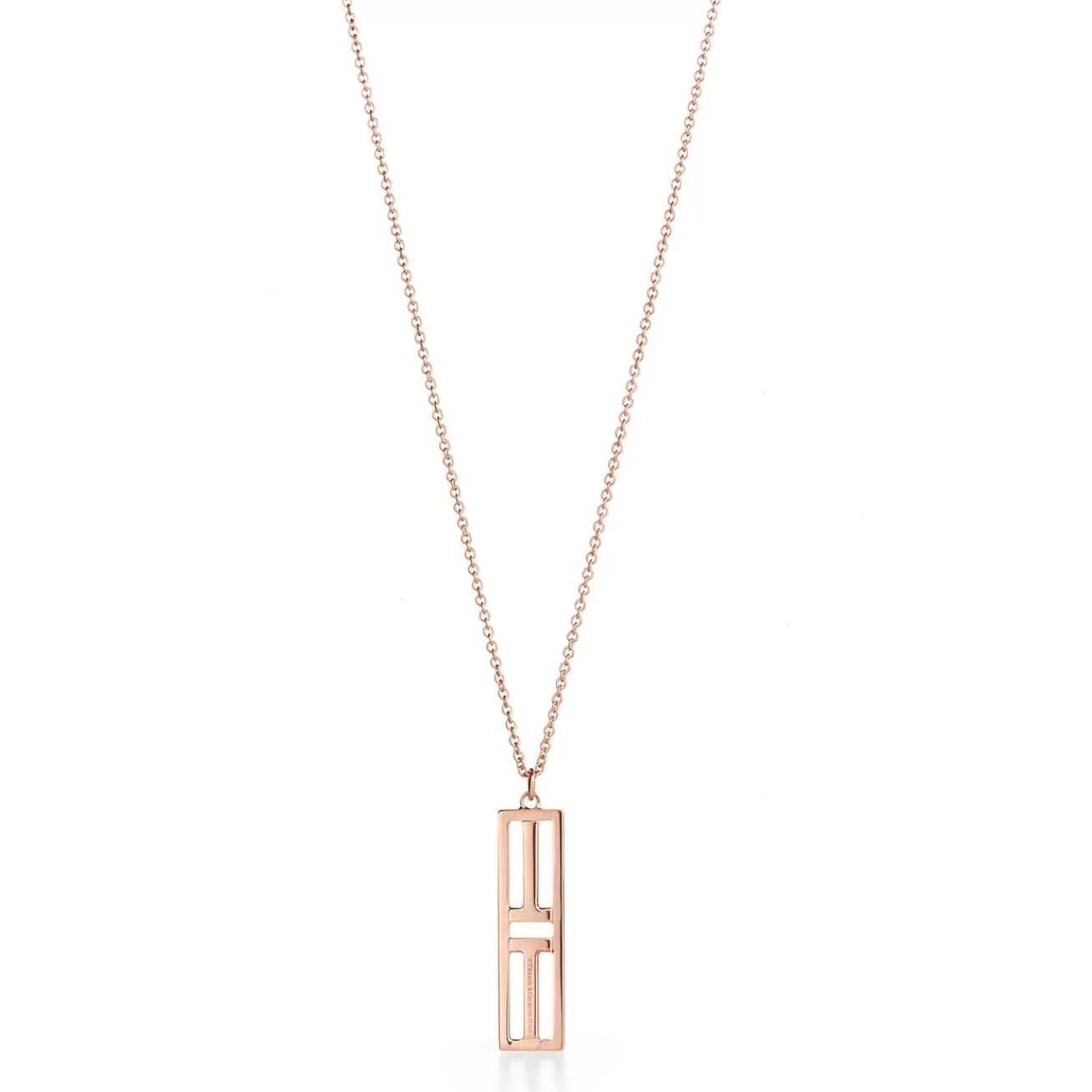 Tiffany & Co. Tiffany T open vertical diamond bar pendant in 18k rose gold. | ^ Necklaces & Pendants | Rose Gold Jewelry