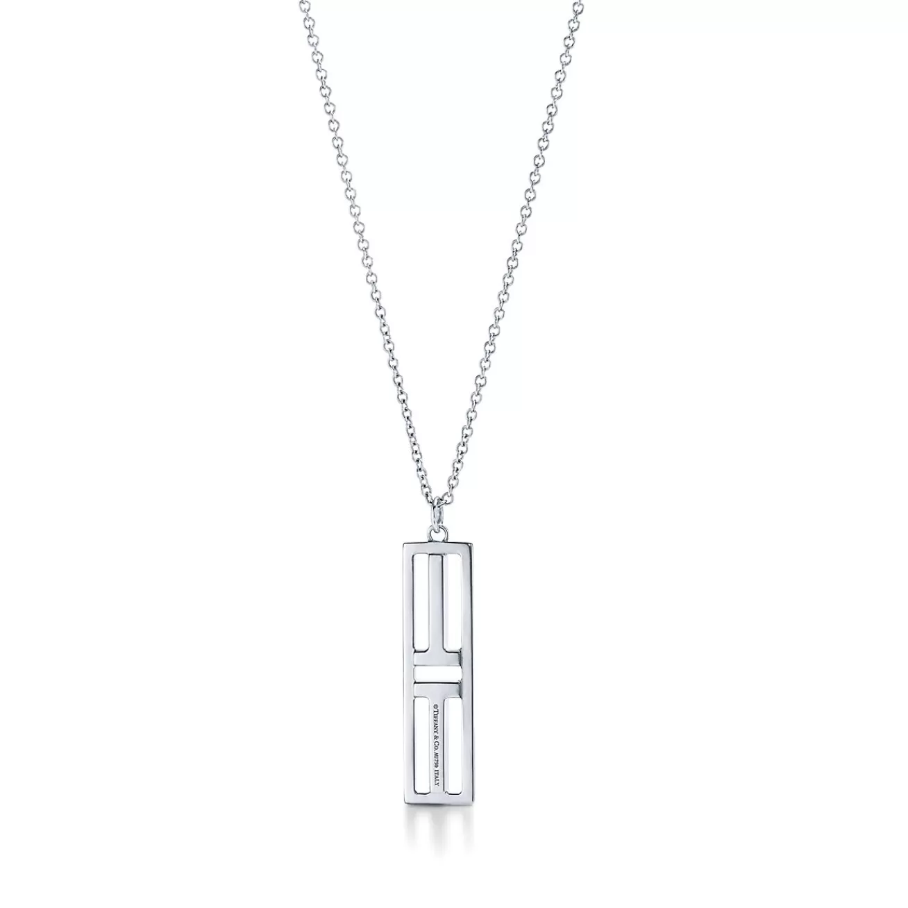 Tiffany & Co. Tiffany T open vertical diamond bar pendant in 18k white gold. | ^ Necklaces & Pendants | Diamond Jewelry