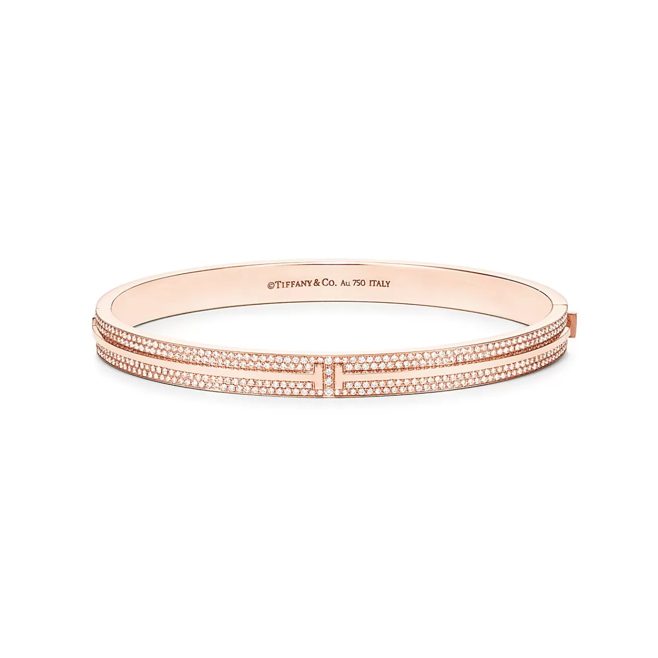 Tiffany & Co. Tiffany T pavé diamond hinged bangle in 18k rose gold, medium. | ^ Bracelets | Rose Gold Jewelry