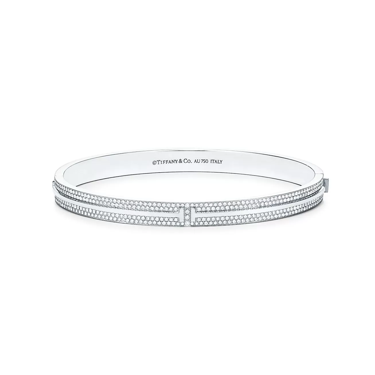 Tiffany & Co. Tiffany T pavé diamond hinged bangle in 18k white gold, large. | ^ Bracelets | Diamond Jewelry
