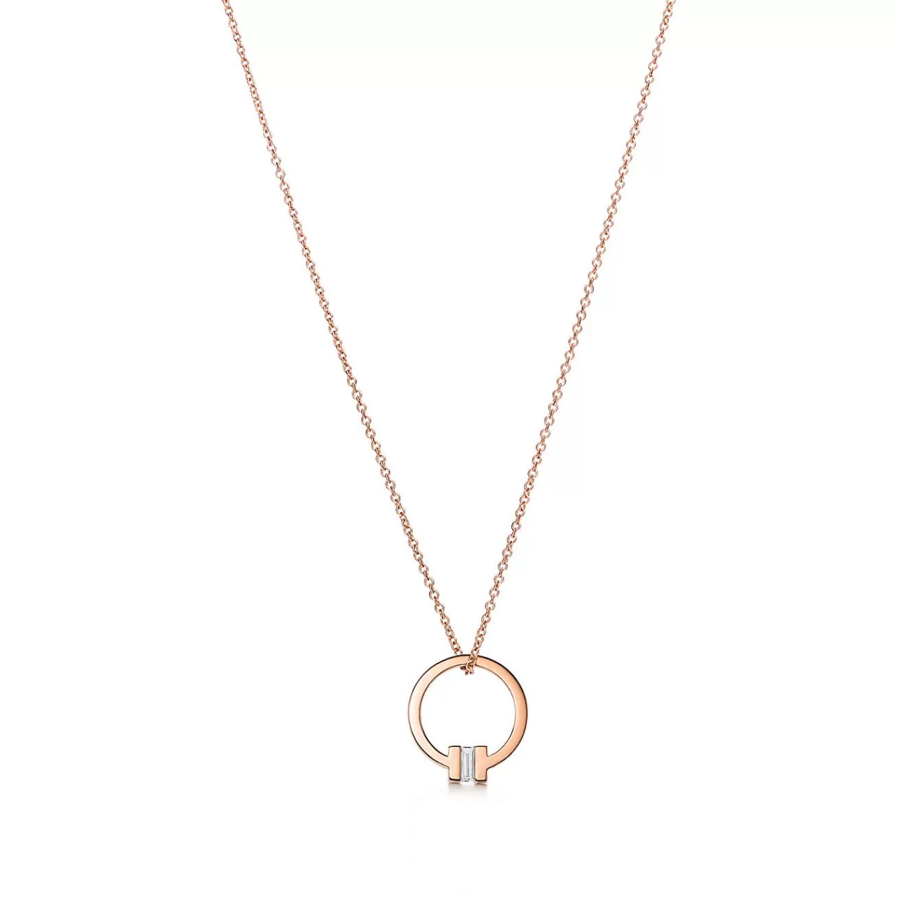 Tiffany & Co. Tiffany T pendant in 18k rose gold with a baguette diamond. | ^ Necklaces & Pendants | Men's Jewelry
