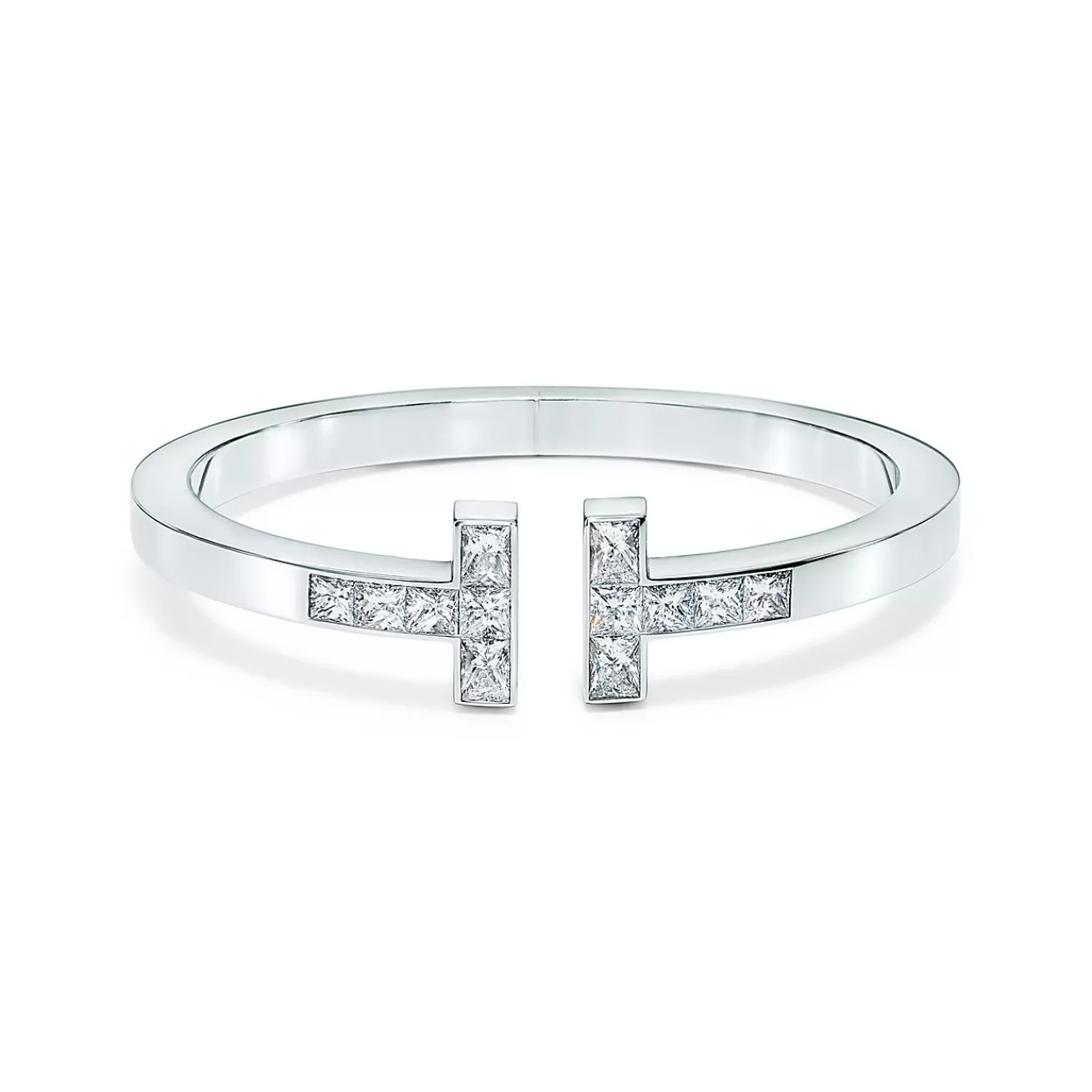 Tiffany & Co. Tiffany T princess-cut diamond square bracelet in 18k white gold, large. | ^ Bracelets | Diamond Jewelry
