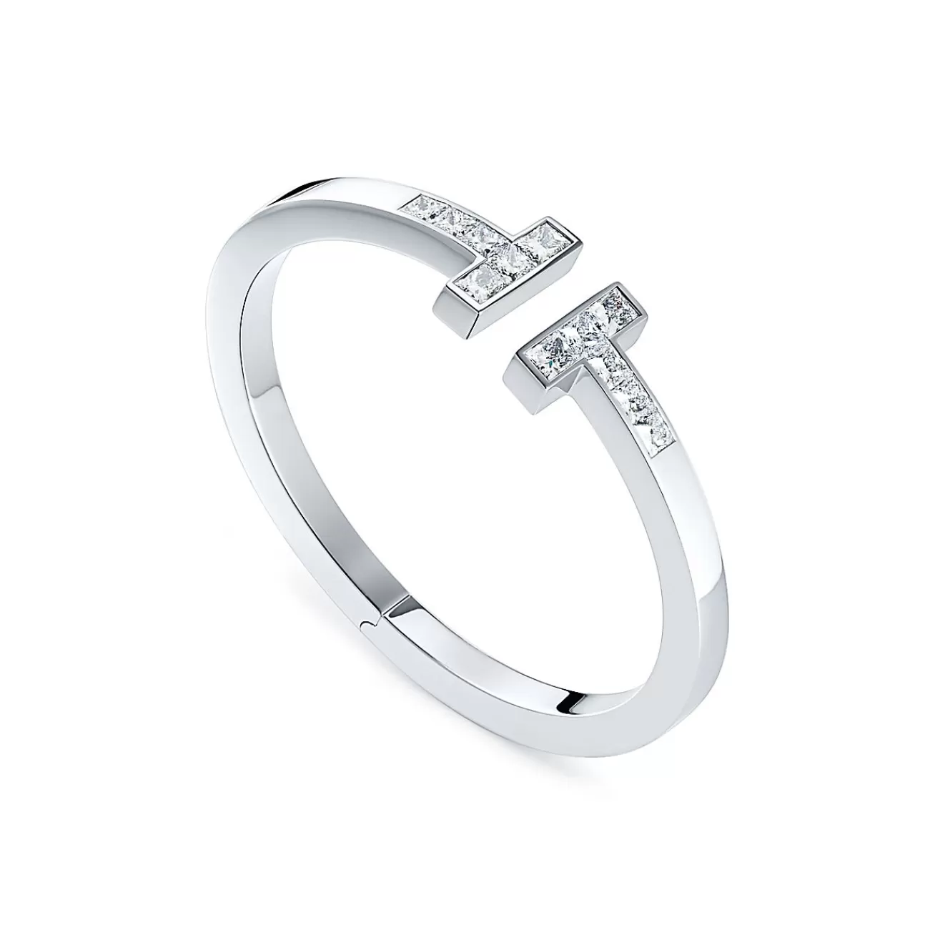 Tiffany & Co. Tiffany T princess-cut diamond square bracelet in 18k white gold, large. | ^ Bracelets | Diamond Jewelry