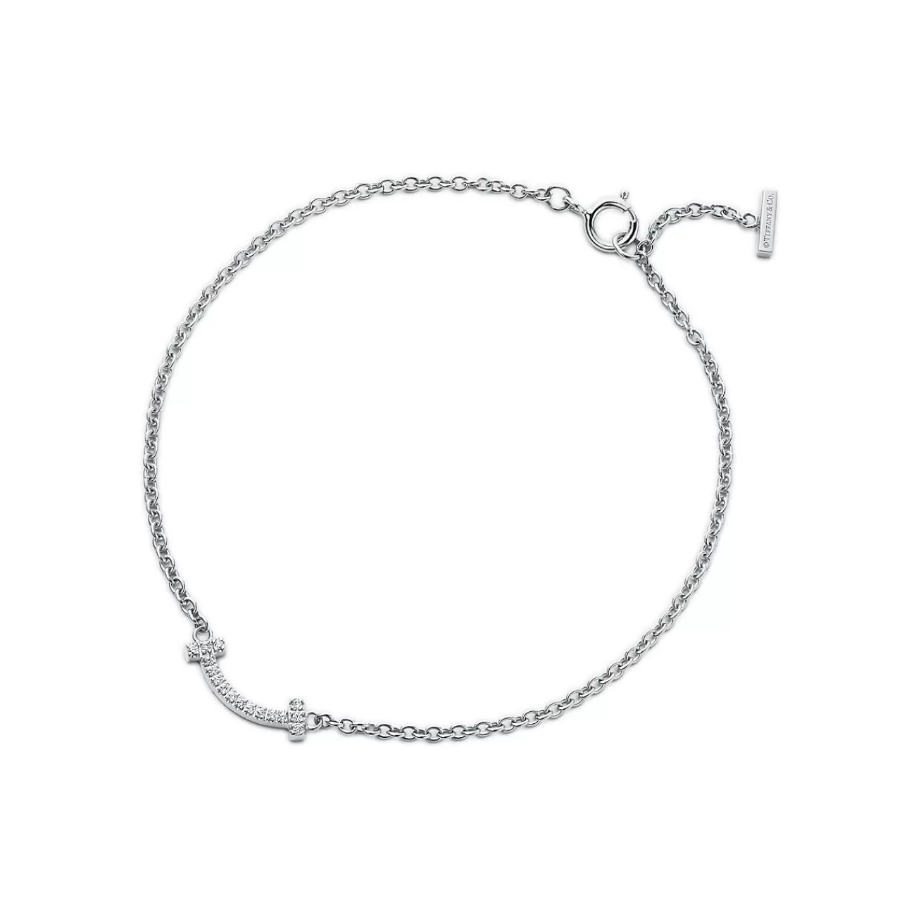 Tiffany & Co. Tiffany T smile bracelet in 18k white gold with diamonds, medium. | ^ Bracelets | Diamond Jewelry
