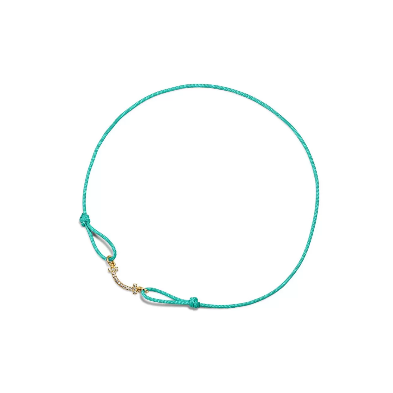 Tiffany & Co. Tiffany T Smile Bracelet in Yellow Gold on a Blue Cord with Diamonds | ^ Bracelets | Gifts for Her