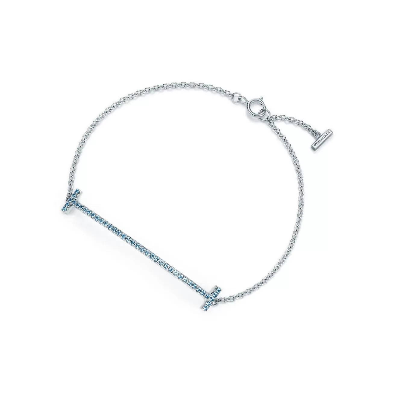 Tiffany & Co. Tiffany T Smile Chain Bracelet in White Gold with Blue Topaz | ^ Bracelets | Colored Gemstone Jewelry