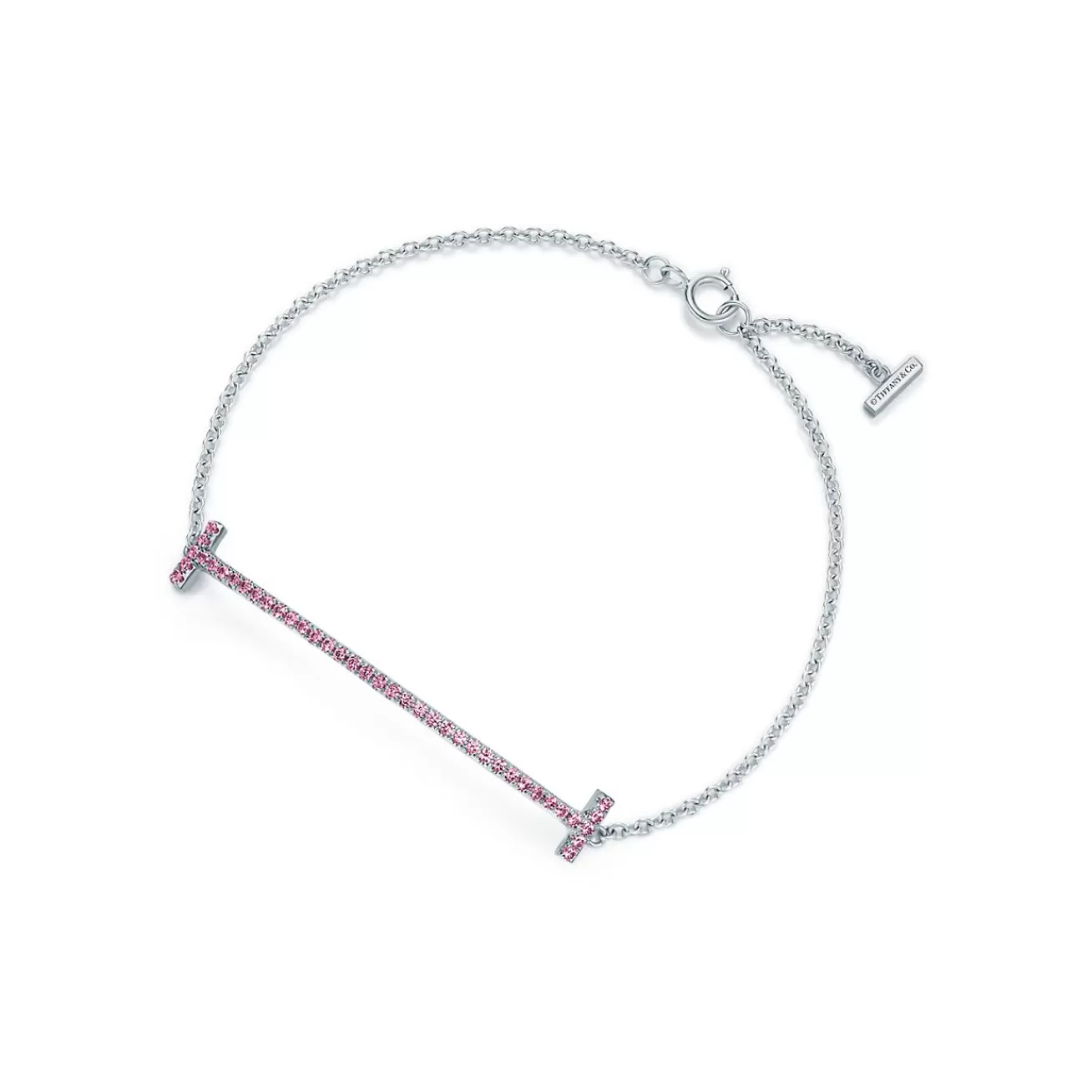 Tiffany & Co. Tiffany T Smile Chain Bracelet in White Gold with Pink Sapphires | ^ Bracelets | Colored Gemstone Jewelry