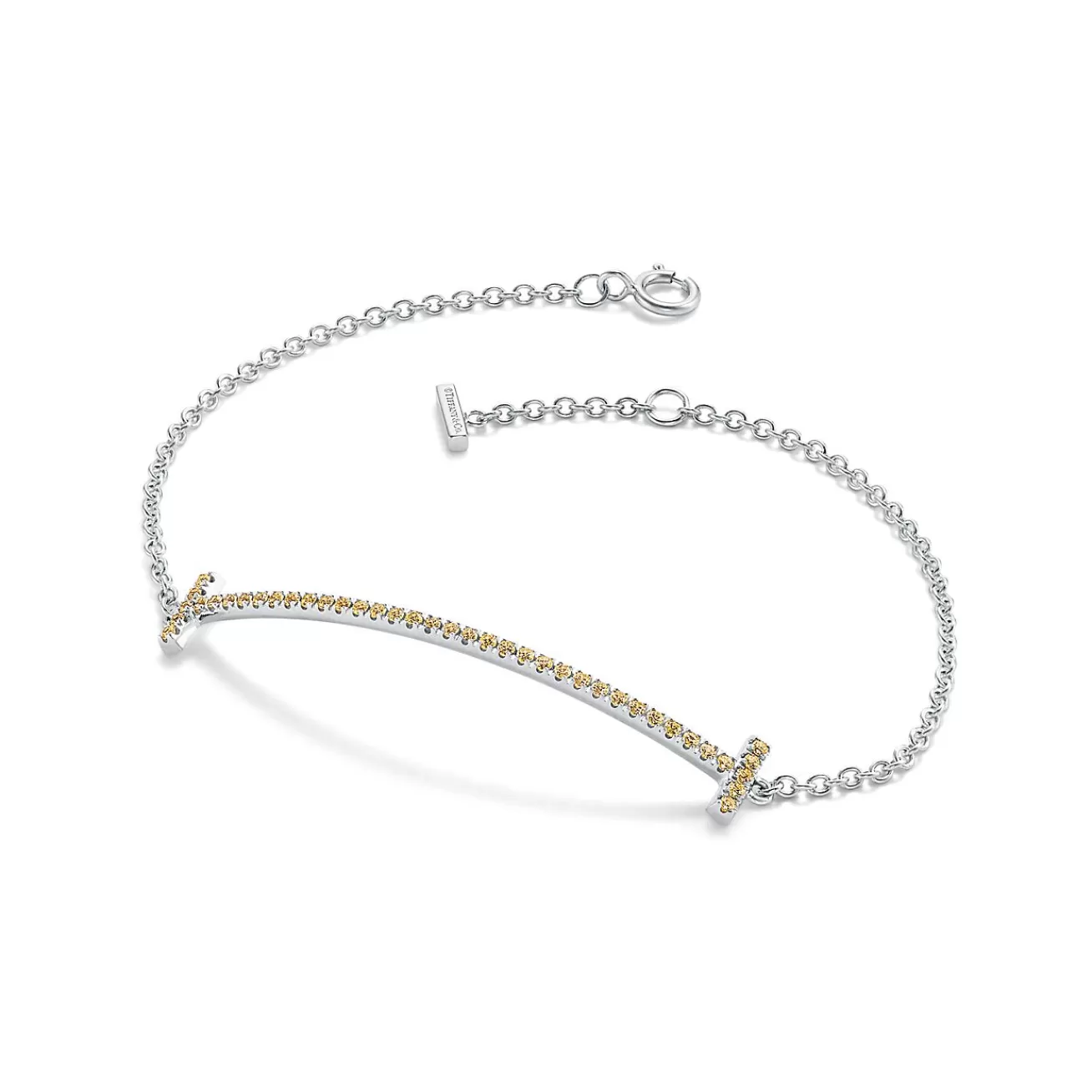 Tiffany & Co. Tiffany T Smile Chain Bracelet in White Gold with Yellow Sapphires | ^ Bracelets | Colored Gemstone Jewelry