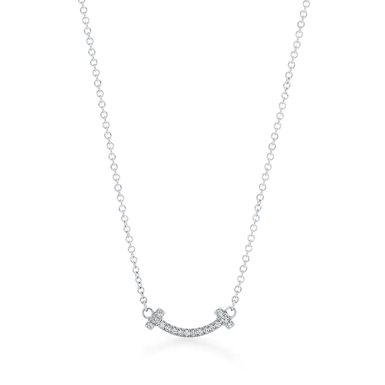 Tiffany & Co. Tiffany T smile pendant in 18k white gold with diamonds, mini. | ^ Necklaces & Pendants | Diamond Jewelry