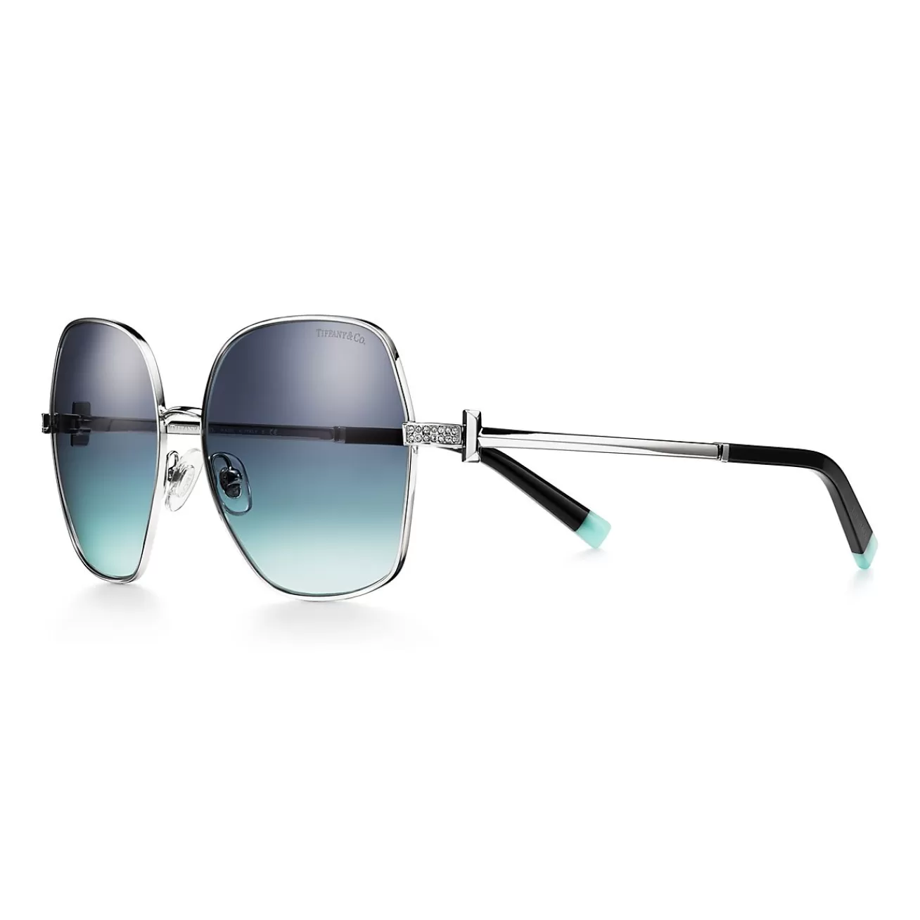 Tiffany & Co. Tiffany T Sunglasses in Silver-colored Metal with Gradient Tiffany Blue® Lenses | ^ Tiffany T | Sunglasses